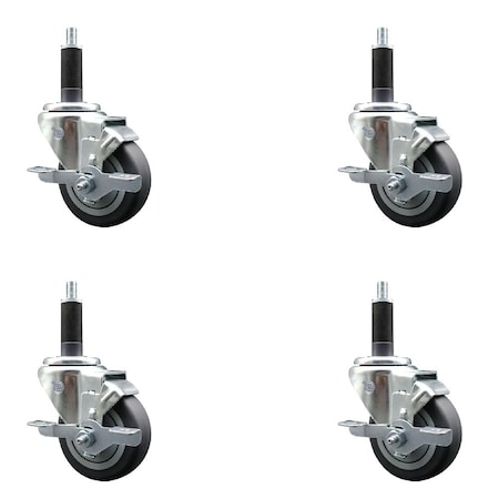Service Caster 3.5'' Thermoplastic Rubber Swivel 1'' Expanding Stem Caster Set with Brake, 4PK SCC-EX20S3514-TPRB-TLB-1-4